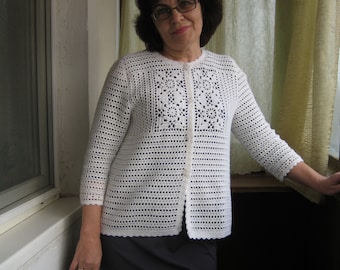 crochet jacket women,3/4 sleeves, wool acrylic,color ivory, handmade,crochet lace jacket gift for mom,ready to ship within 2-3 days