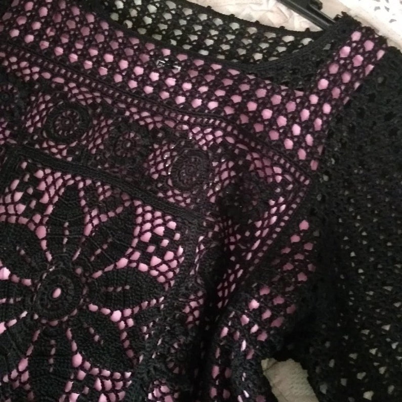 Crochet Lace Crop Top Mesh Top Black Lace Top Cotton Short Sleeve Etsy