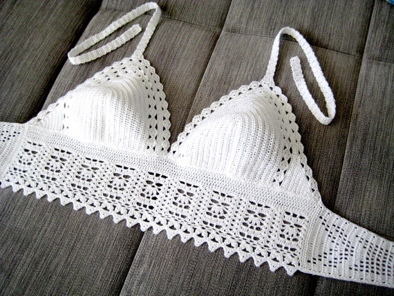 Handmade Knitted Bra Top White Small Cute Summer Beach Crochet