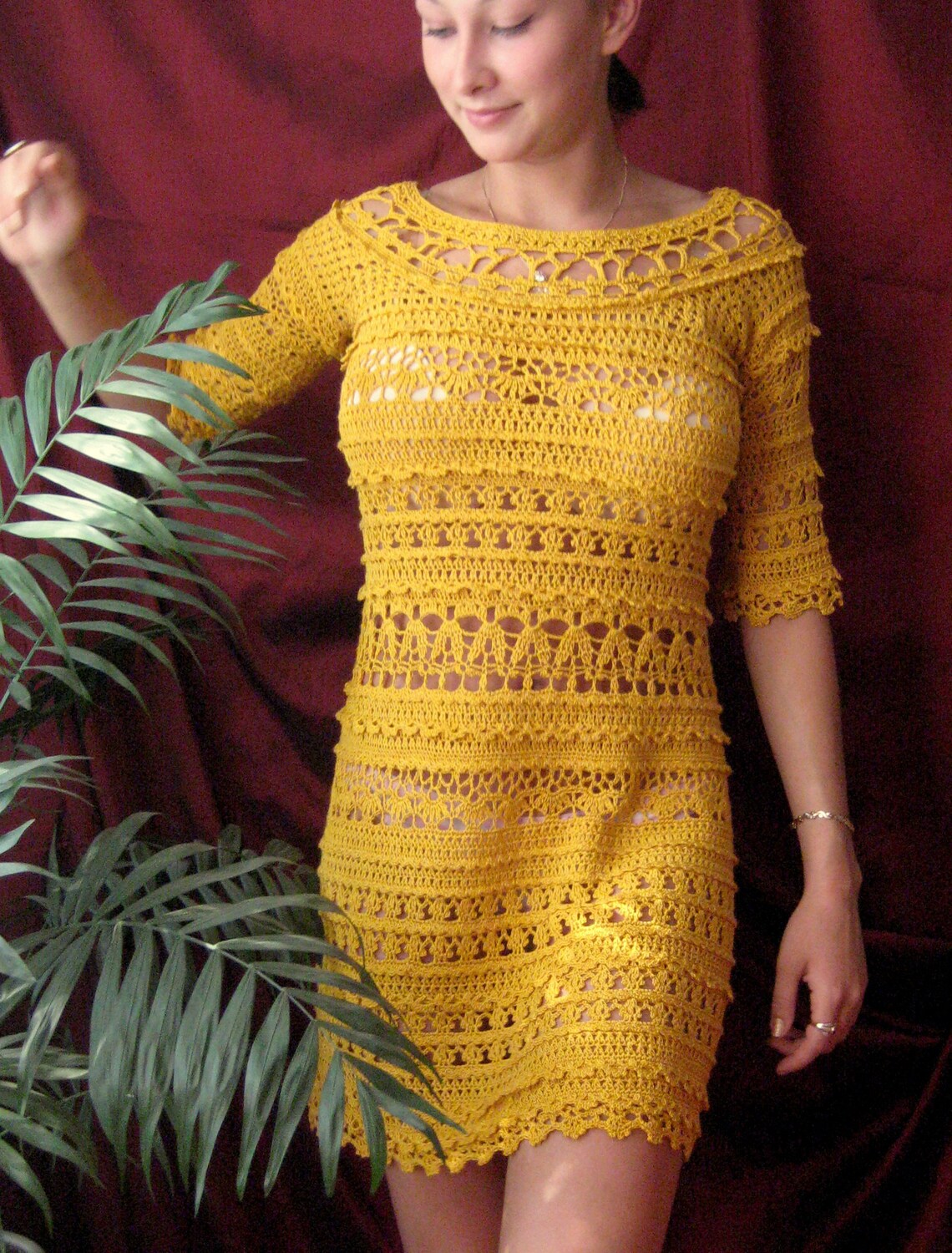 Crocheted Lace Dress With 3/4 Length Sleeves Made to Order Etsy