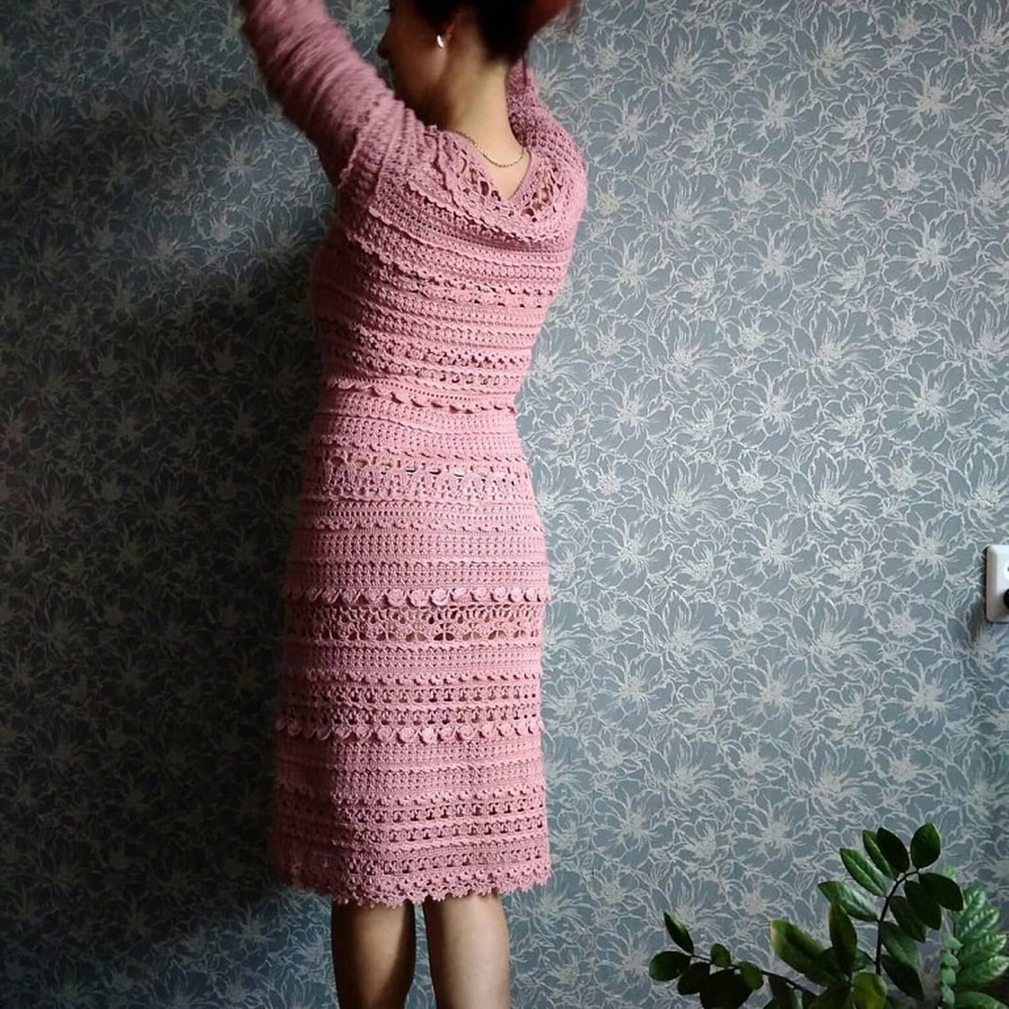 Crocheted Lace Dress With 3/4 Length Sleeves Made to Order Etsy