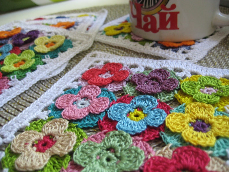 Crochet coasters lace doilies table placemats flower doilies set of 6 pcs country house decor