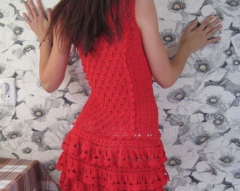 crochet red cocktail dress sleeveless, evening dress order