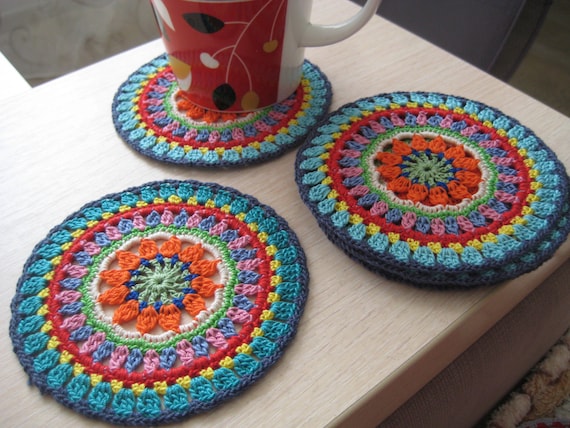 Birthday gift Christmas gift Mother\u2019s Day gift Set of 2 crocheted drinks coasters 100/% cotton