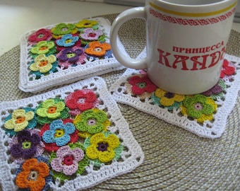 Crochet coasters lace doilies table placemats , flower doilies, country house decor, set of 6 pcs