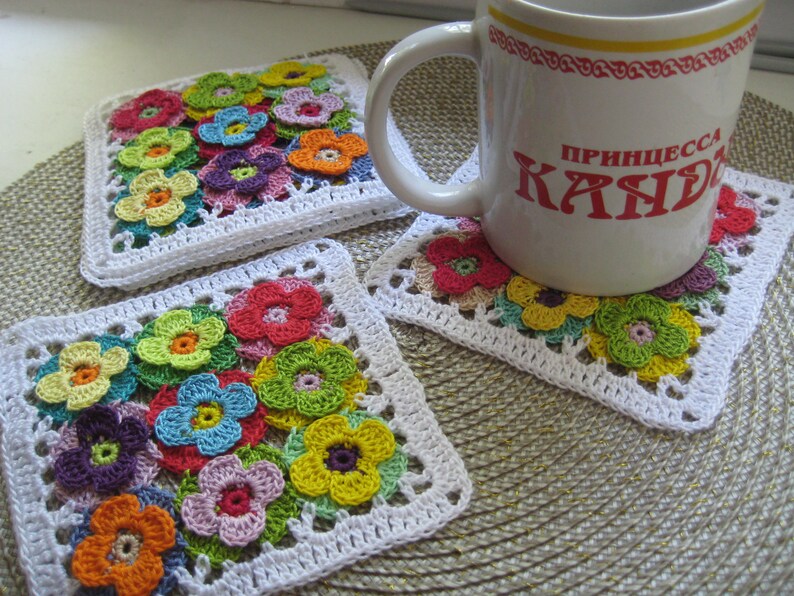 Crochet coasters lace doilies table placemats flower doilies set of 6 pcs country house decor