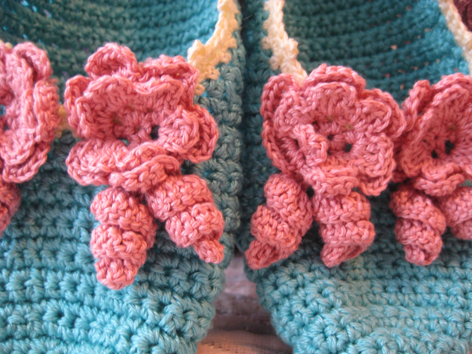 crochet ballet slippers, turquoise color, cotton, two flower decoration, gift for woman for mom for girlfriend, home slippers, n