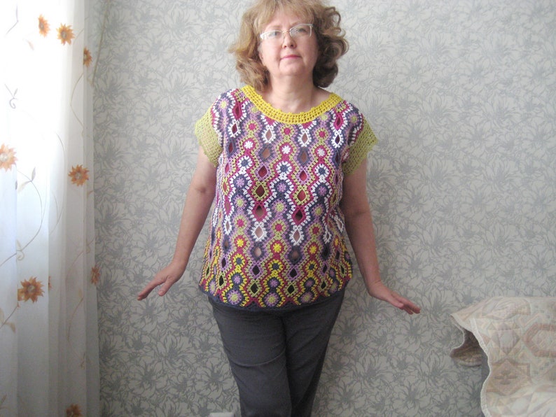Floral Sleeveless Crochet Cotton Blend Top - Multicolor