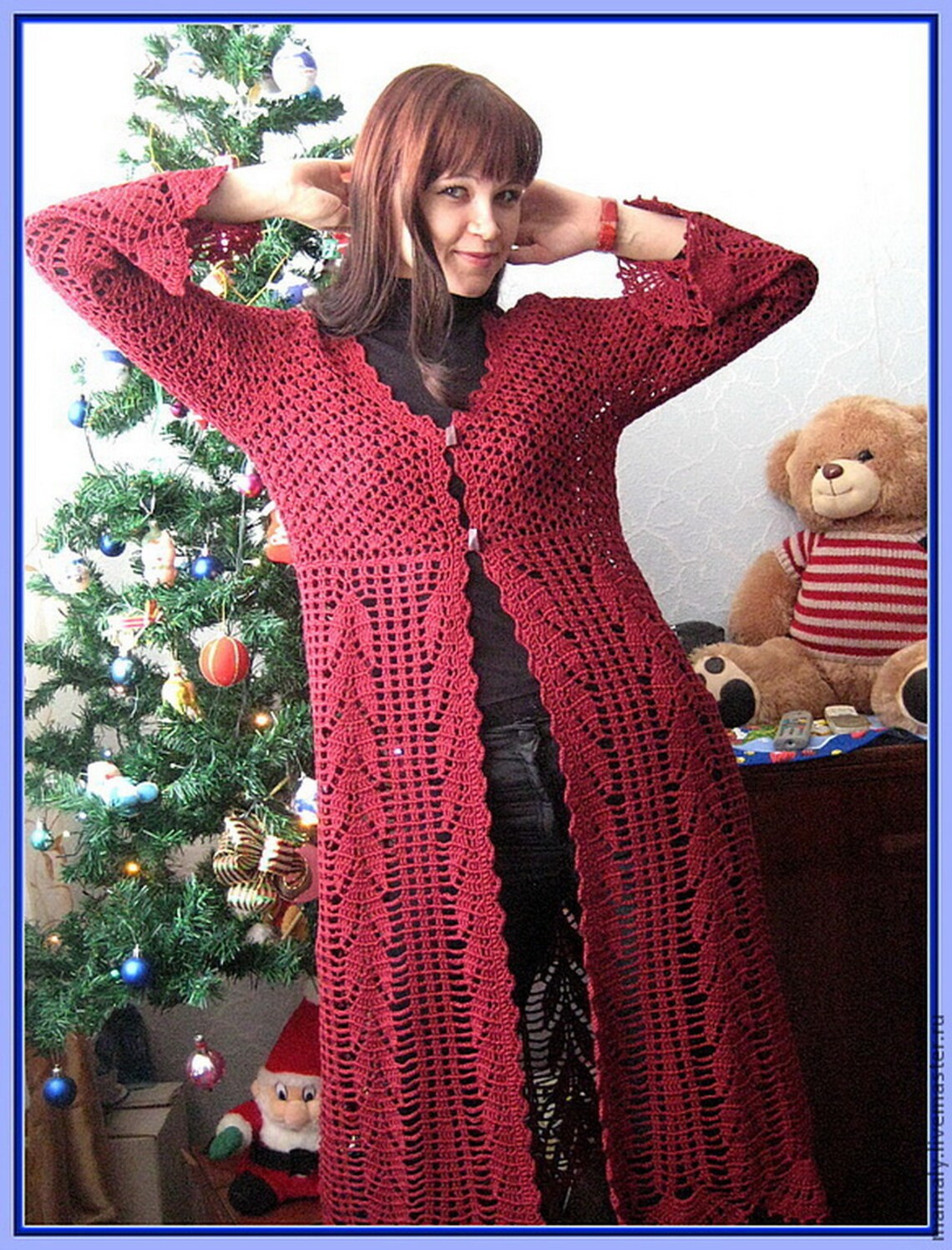 Red crochet cardigan two piece main image 1