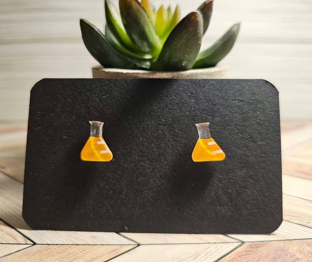 Orange Erlenmeyer Flask Stud Earrings Etsy