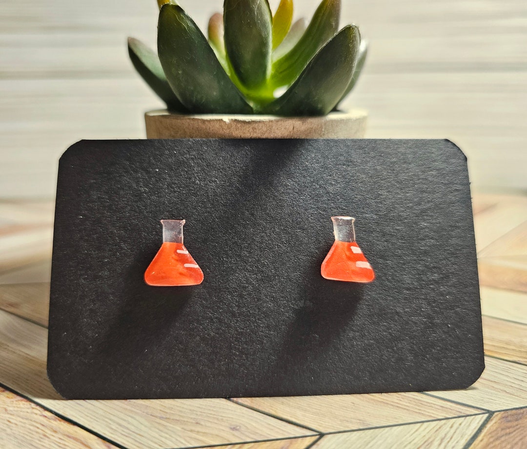 Red Erlenmeyer Flask Stud Earrings Etsy