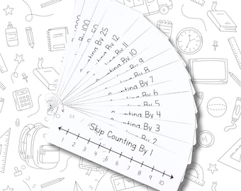 Set med 16 utskrivbara hoppräkningskort, hoppräkning, memorering, hoppräkning, övning, matematik, hemundervisning, utskrivbara