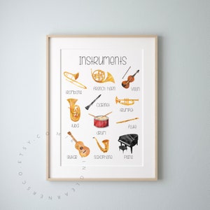 Instruments Poster Digital Print / Musical Instruments Print, Music Class Poster, Music Worksheet, Music Printable, Instruments Worksheet
