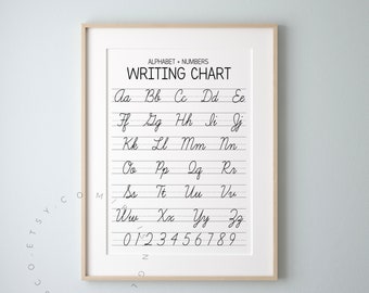Gráfico de escritura del alfabeto cursivo Impresión de póster digital / Póster del alfabeto, Gráfico cursivo, Póster ABC, Decoración de la sala de la escuela, Póster de educación en el hogar