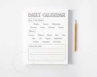 Daily Calendar Worksheet Digital Download / Circle Time Calendar, Morning Basket, Homeschool Calendar, Write the Date, Kindergarten Calendar