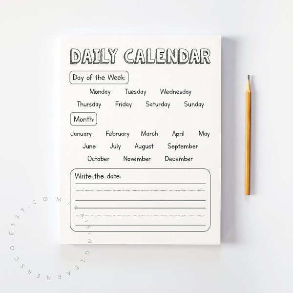 Daily Calendar Worksheet Digital Download / Circle Time Calendar, Morning Basket, Homeschool Calendar, Write the Date, Kindergarten Calendar