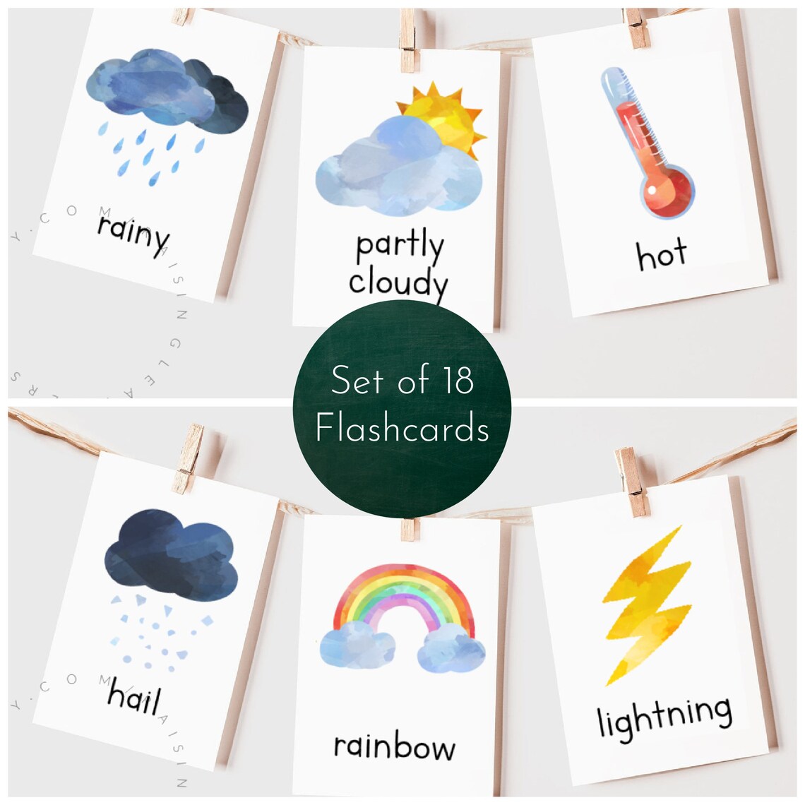 Set of 18 Weather Flashcards Printable / Weather Cards, Weather Activity, Nature Flashcards ...