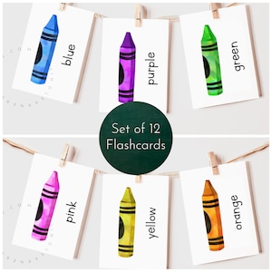 Set van 12 afdrukbare kleurenkaarten / kleurenkaarten, kleur van de week, kleuren leren, kleurenwerkblad, flashcards voorschoolse educatie, kringtijd