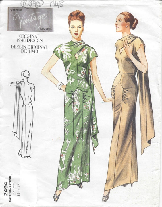 R390 1948 Vintage VOGUE Sewing Pattern DRESS B34/"-36/"-38/"
