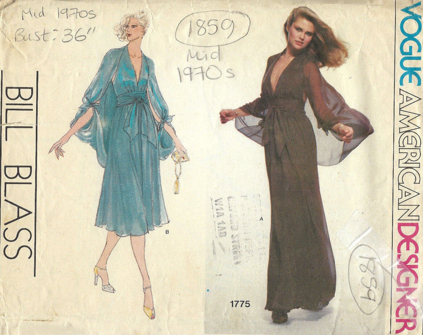 Dama de honor Vintage de 1959 patrón de costura 36 Novias vestido de noche y velo 1446