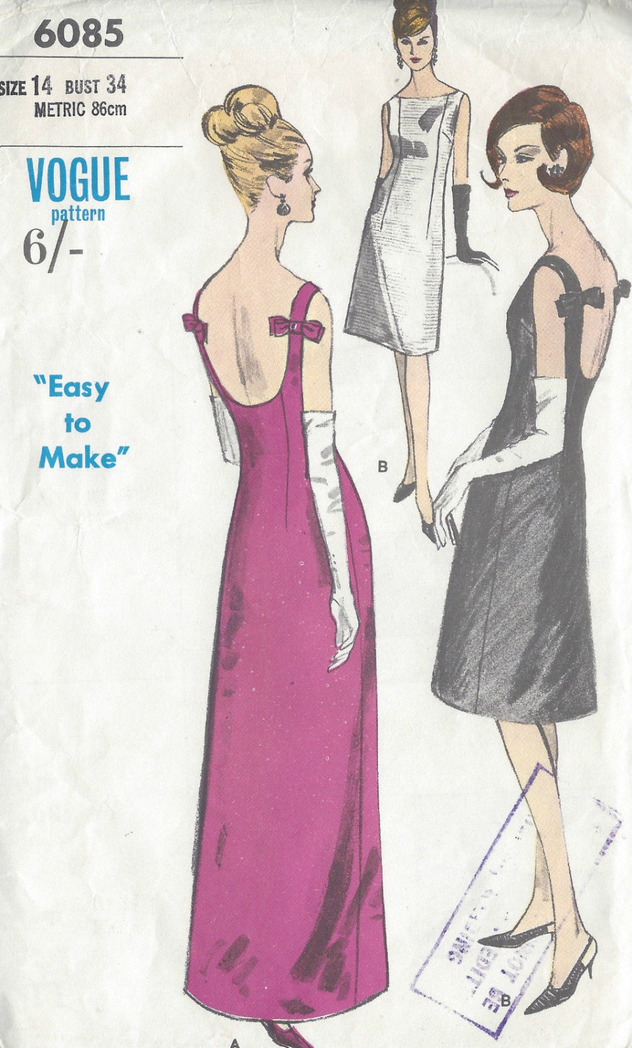 R581 1960 s Vintage Vogue Sewing Pattern Dress B36