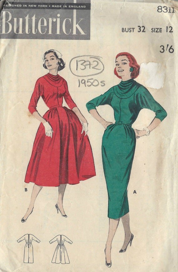 Años 50 Vintage patrón de costura B32 Vestido 1372