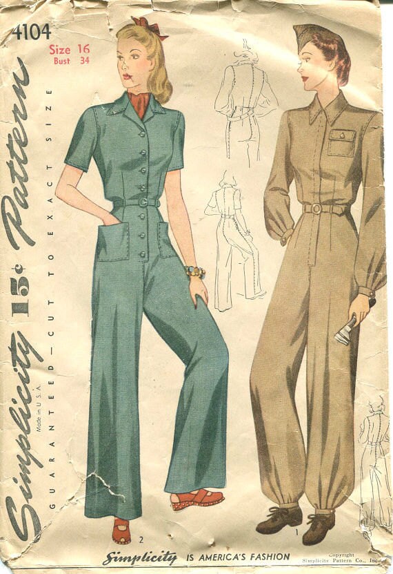 1942 Vintage Sewing Pattern B34"-W28" SLACK SUIT OVERALLS 1330 