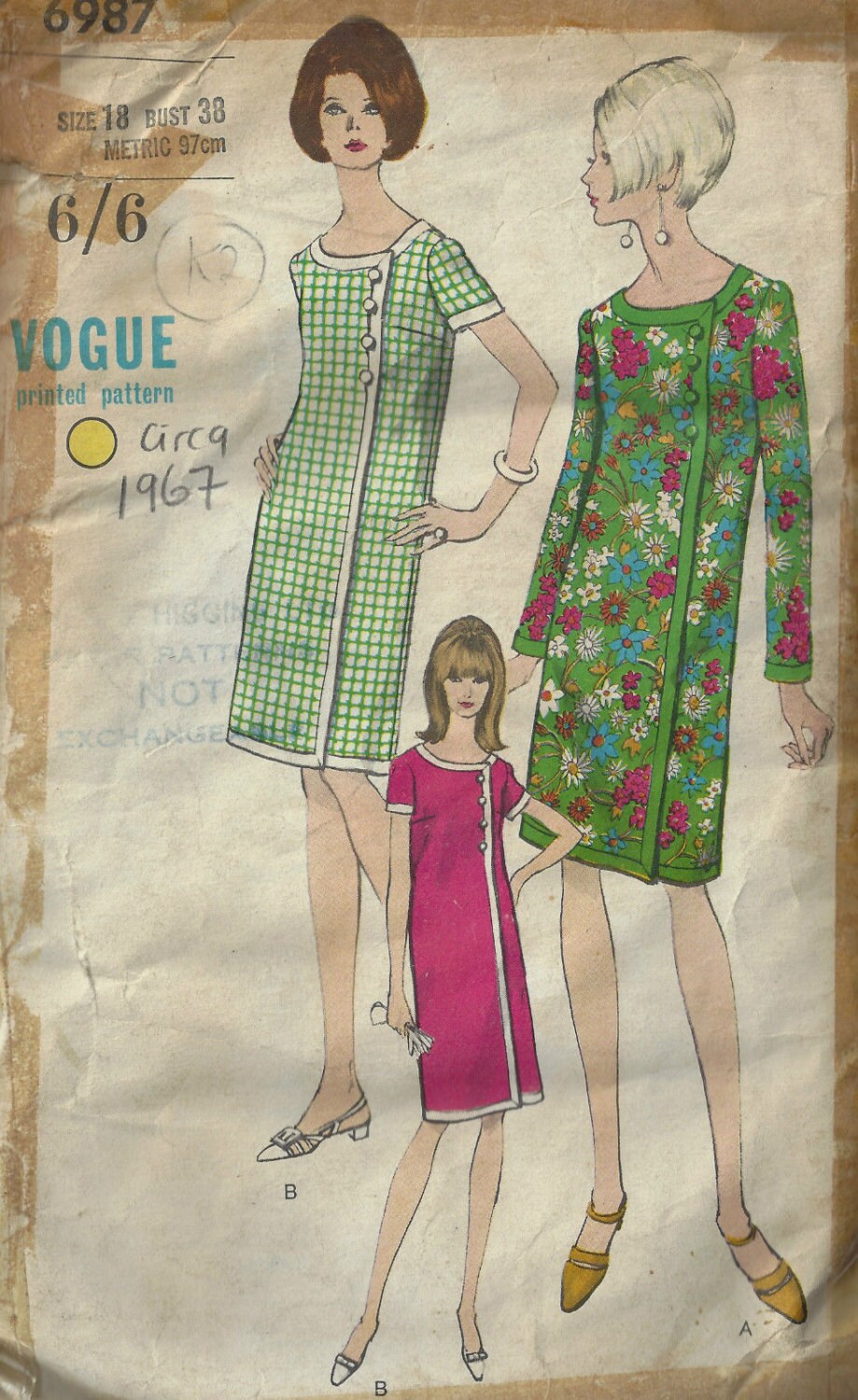 1967 Vintage VOGUE Sewing Pattern B38 DRESS 1616 Vogue Etsy