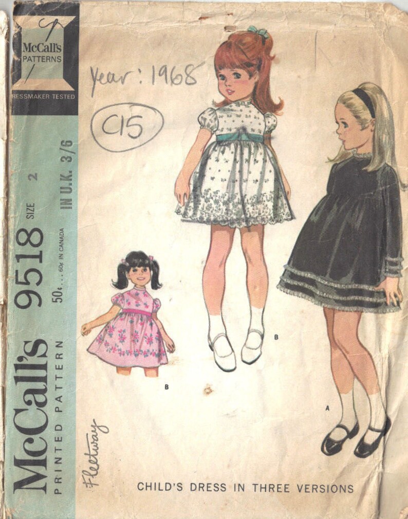 1968 Childrens Vintage Sewing Pattern S2 B21 DRESS C15 | Etsy