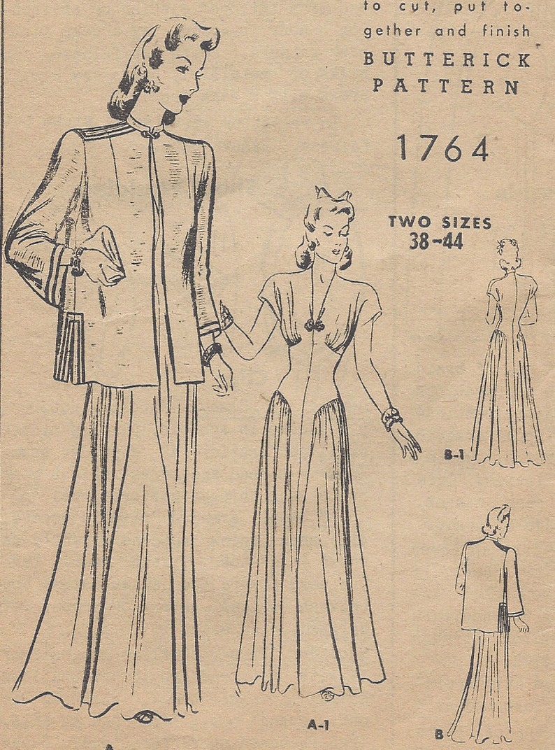 1940s Vintage Sewing Pattern B38 Dress And Jacket 170 Etsy
