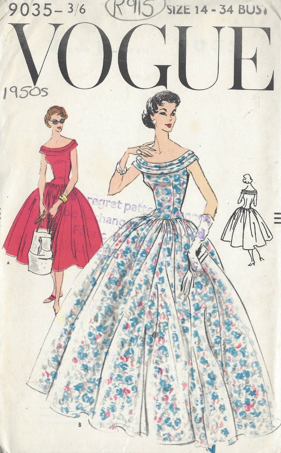 1950s Vintage VOGUE Sewing Pattern B34 DRESS R915 Vogue 9035 | Etsy