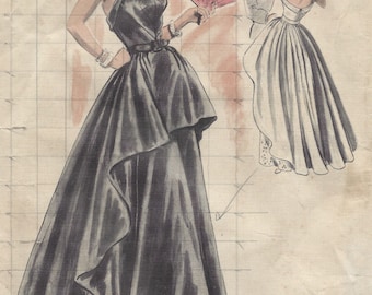 1948 Vintage VOGUE Sewing Pattern B38 Evening Dress/Gown  (1327)  Vogue 436