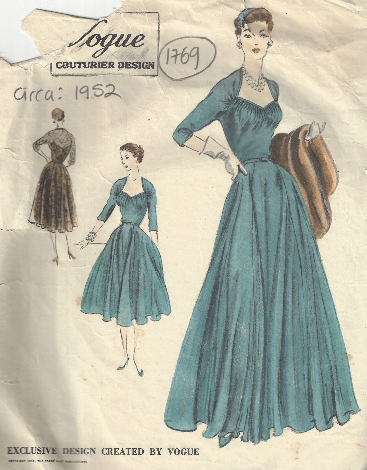 1952 Vintage Vogue Sewing Pattern 4 One Piece Dress Slip Etsy
