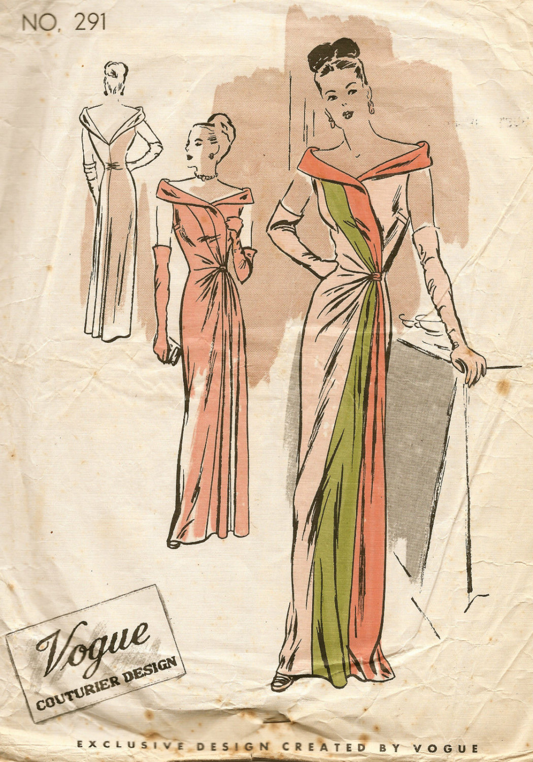 1940s WW2 Vintage Vogue Couture Motif B34 Robe 1612