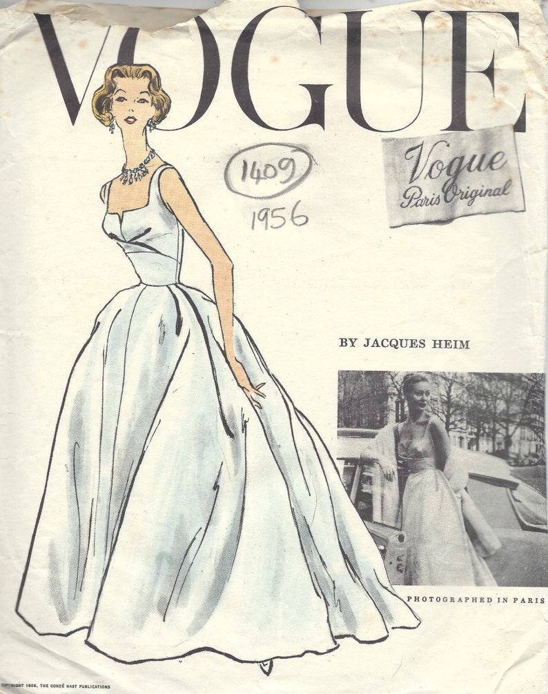 1956 Vintage VOGUE Sewing Pattern B36 DRESS Evening Gown (1409) By Jacques Heim 1343 