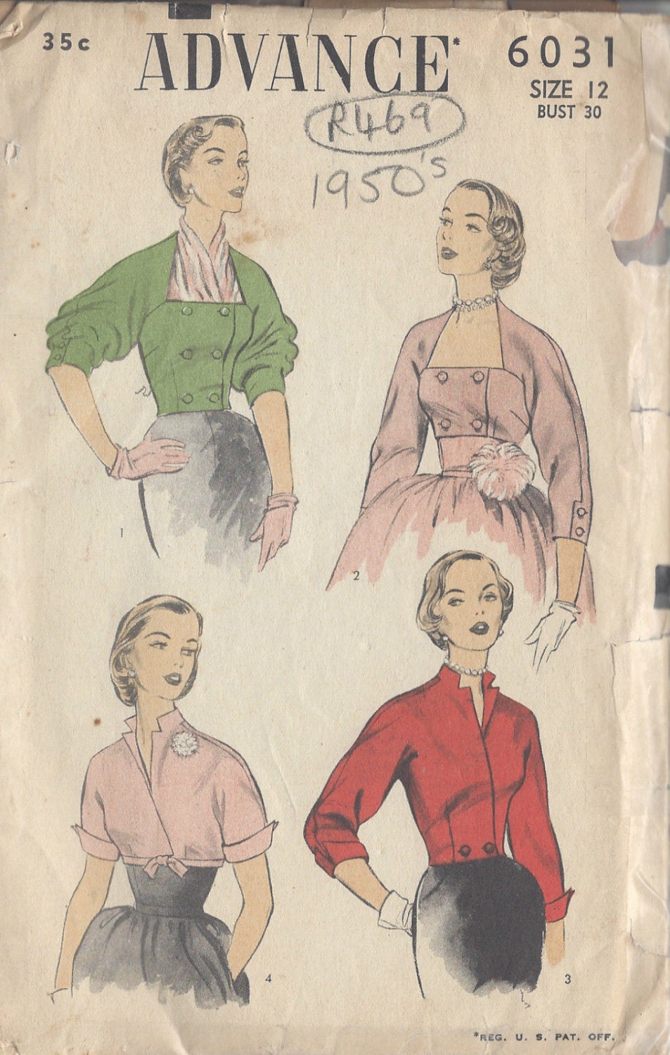 1950s Vintage Sewing Pattern BOLERO 