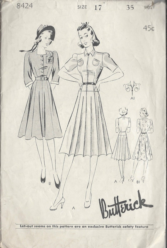 1940s Vintage Sewing Pattern B38/" DRESS /& JACKET 170