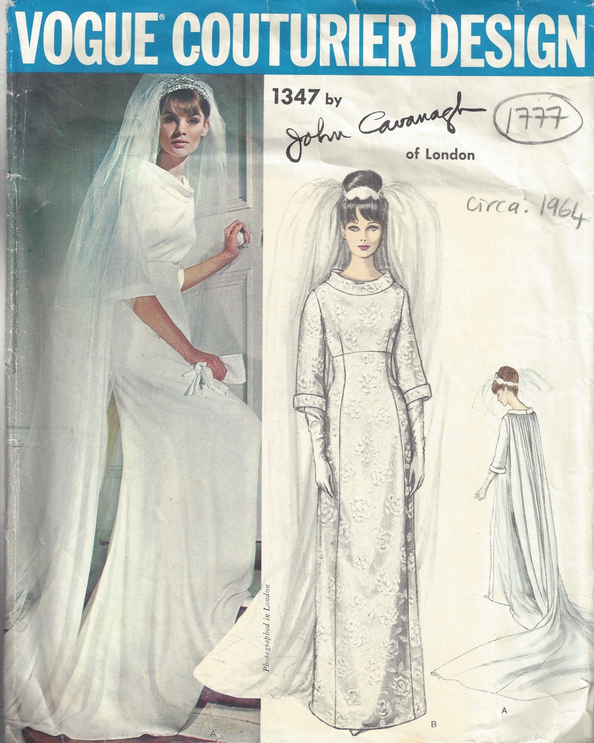 1964 Vintage VOGUE Sewing Pattern B36 WEDDING Dress Gown Etsy