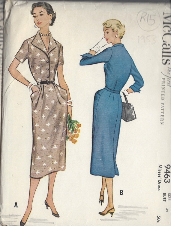 1953 Vintage Sewing Pattern B34 DRESS R15 | Etsy