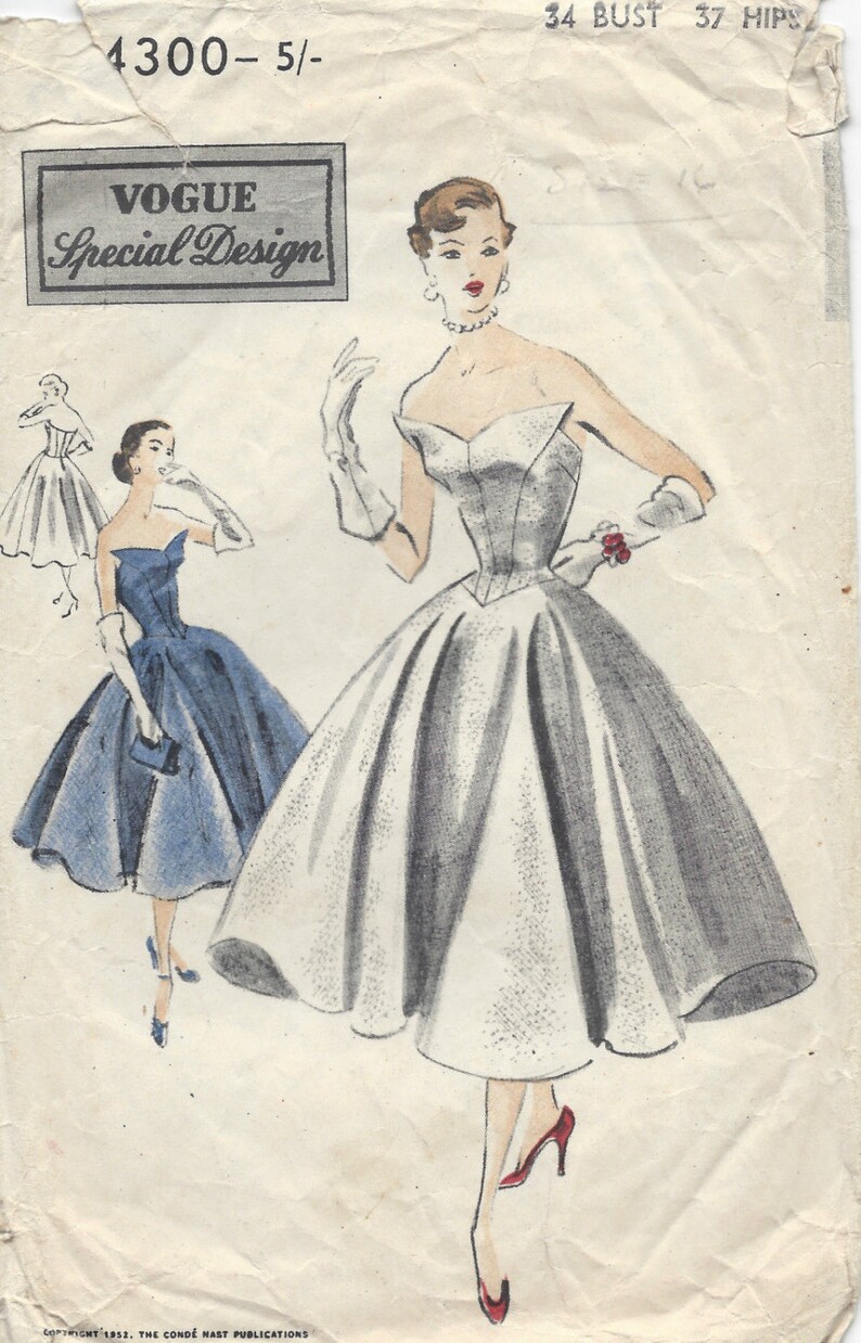 1952 Vintage VOGUE Sewing Pattern B34 DRESS E1242 Vogue | Etsy