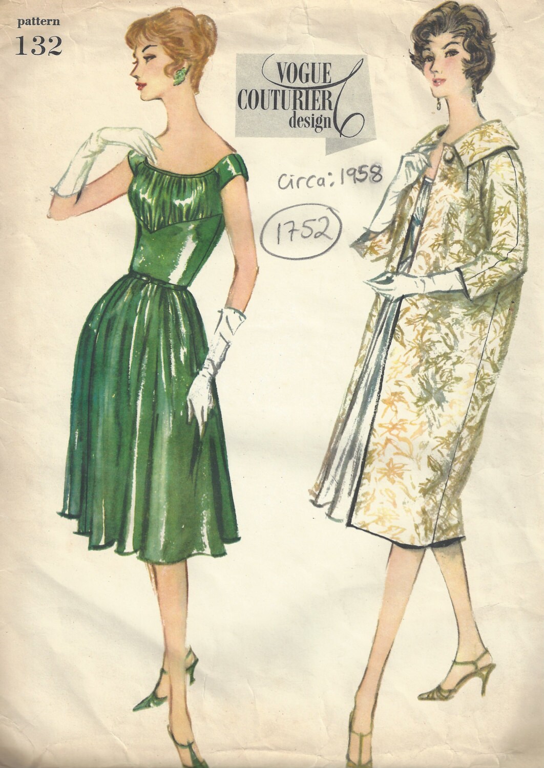 1958 Vintage VOGUE Sewing Pattern B32 DRESS & COAT 1752 Etsy