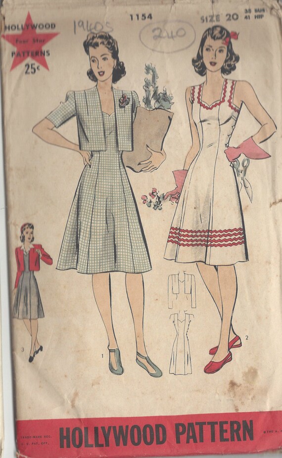 1940s Vintage Sewing Pattern B38 DRESS 