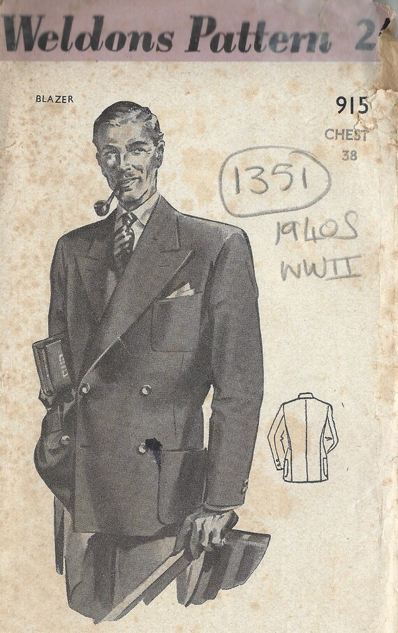 1940s WW2 Vintage Sewing Pattern MEN'S JACKET BLAZER | Etsy