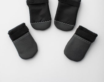 X-Small Kawaii Dog Bootie Socks Black - Ripstop, Fleece, Non-Slip Vinyl.