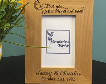 Personalized Engraved Wood Picture Frame: I Love You to the Moon