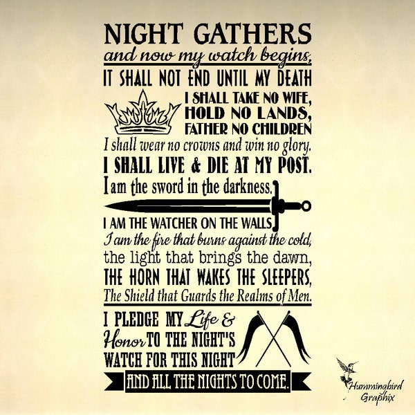 Game of Thrones, Night's Watch Oath - Wall Decal, Vinyl Decal, Sticker, Wall Art, Wall Words, Wall Graphics