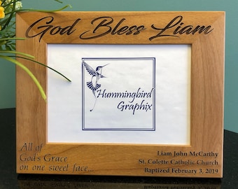 Personalized Christening Alder Wood Frame: Engraved Baptism Gift