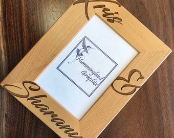 Personalized Wood Picture Frame, Laser Engraved Keepsake, Engagement, Shower, Wedding Gift