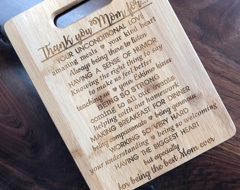 Engraved Bamboo Cutting Board - Thank You Mom Gift