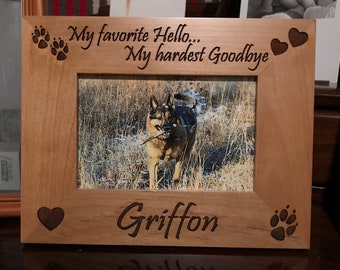 Personalized Pet Memorial Photo Frame: My Favorite Hello Engraved Alder Wood